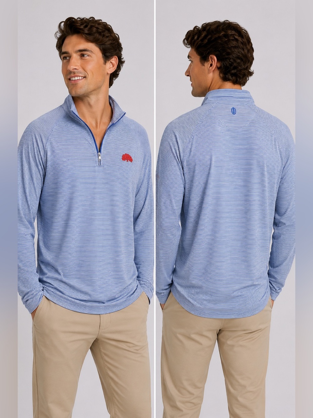Holderness & Bourne Reid Striped Tailored Fit Shirt Blue White Quarter Zip XL